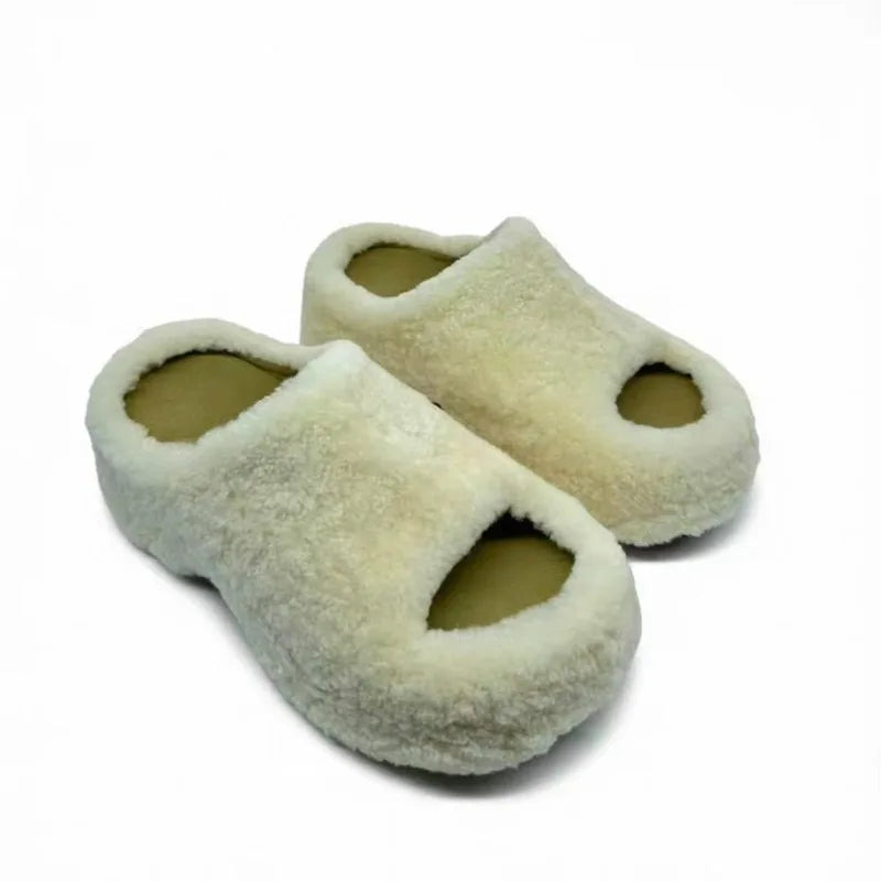 2026 Winter New Plush Warm Casual House Open Toe Women's Cotton Slippers Fashion Simple Style Thick Soled Comfort Women Shoes