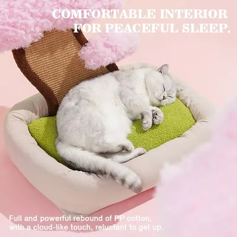 for Sakura Style Large Cat Bed with Scratching Post Minimalist Cat Tree with Cozy Cushion Pink