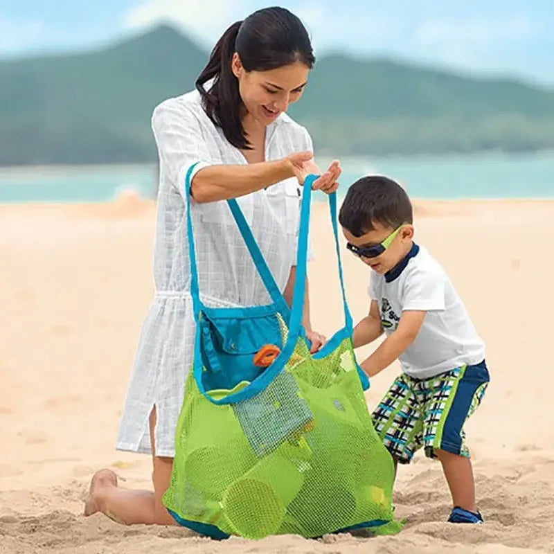 Large Mesh Beach Bag Kids Toy Storage Net Bag for Sand Play Shell Collecting Quick-Dry Breathable Organizer for Beach Vacations