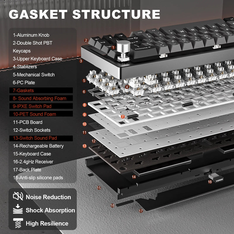 YUNZII AL68 Black QMK/VIA Mechanical Keyboard, Wireless - Visuel 6 | SAMAG