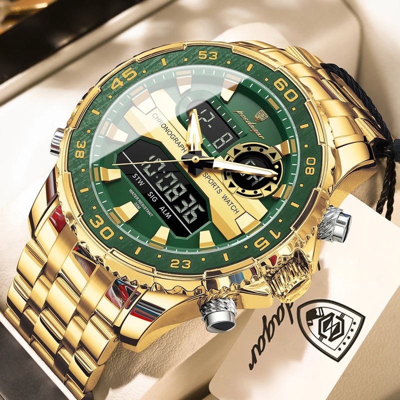 POEDAGAR Top LED Man Clock Waterproof Electronic Luxury Men's Watches Dual Time Display Digital Stainless Steel Men Quartz Watch