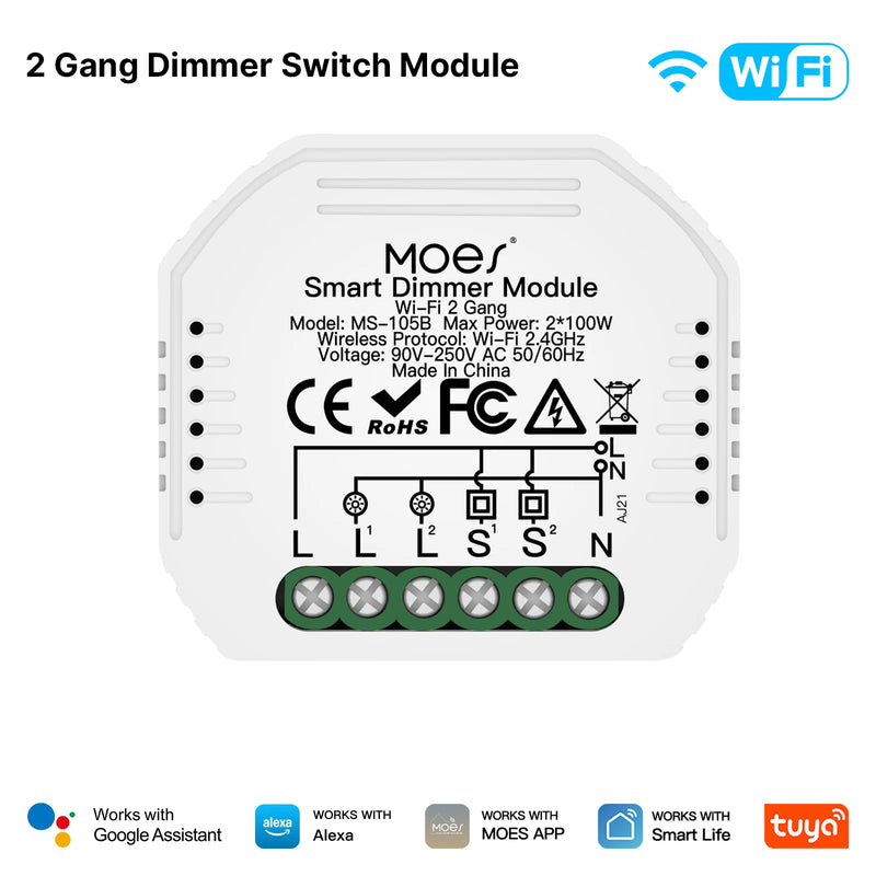 MOES Tuya WiFi/Zigbee Smart Switch Module Light Control Dimmer Curtain 1%-100% Voice Control Work with Alexa Google Home RF433