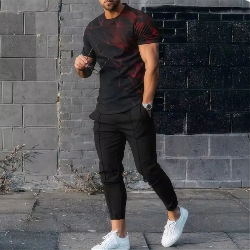 Summer Fashion Men's Fashionable Printed Breathable Comfortable Round Neck T - Shirt and Pants Set Outdoor - View 10 | SAMAG