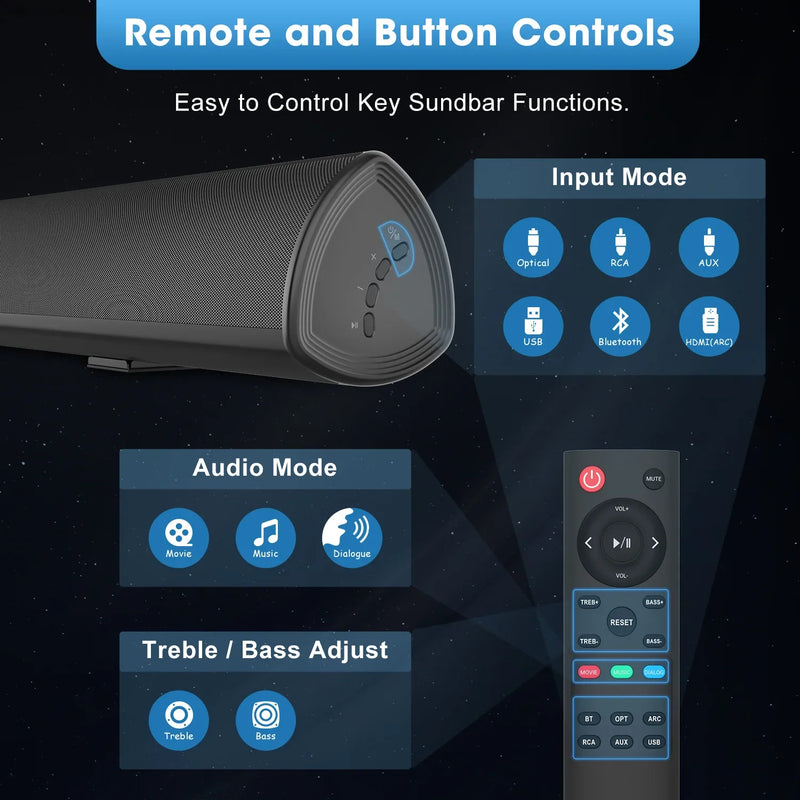 100W High-power TV Sound Bar Home Computer Wireless Bluetooth Speaker Subwoofer with Remote Control RCA Optic Echo Wall Soundbar