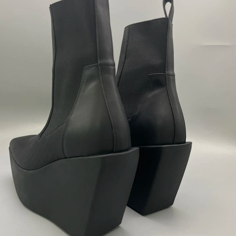 Men's Chelsea Boots Platform High Heels Man Gothic Sneakers Leather Kiss Boots Vintage Trendy Designer Shoes
