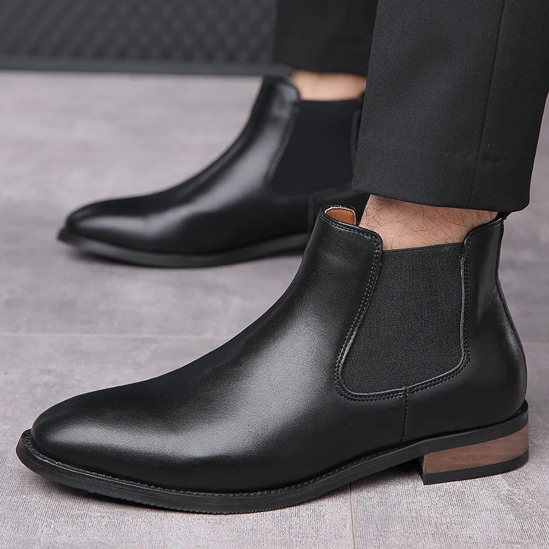 2026 New Mens Casual Leather Chelsea Boots British Style Genuine Leather Outdoor Slip On  Ankle Boots Flat Designer Oxford Shoes
