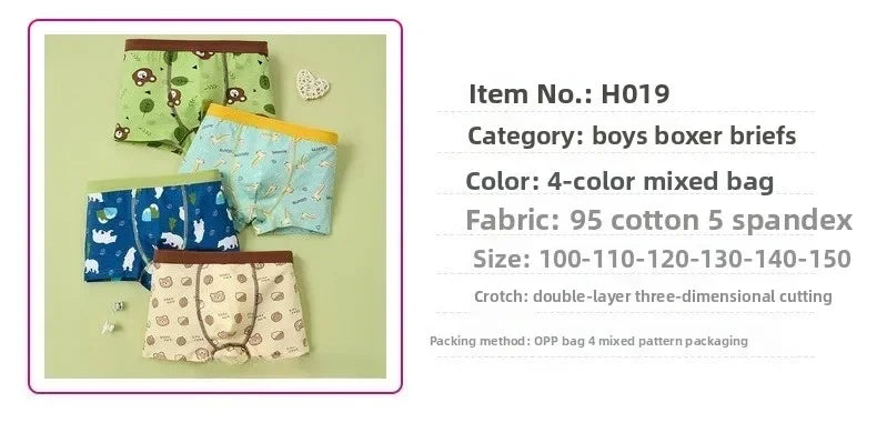 4 Pack Boys Cotton Underwear Soft Comfortable Kids Boxer Briefs Cartoon Design