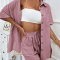 Long Sleeve Single breasted Top Broad legged Shorts Set Fashion Ladies Sexy Solid Suits 2024 Summer 2 Piece Outfits For Women