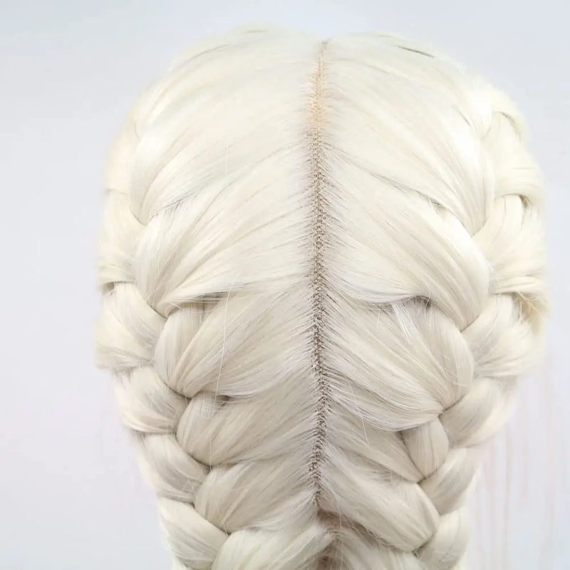 Sylvia Wigs 60#Color Platinum Blonde Lace Front Double Braids Wigs Synthetic Braid Blonde Wigs Add Wave Heat Resistant Fiber