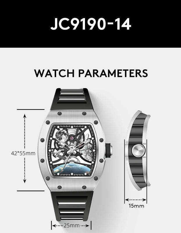 Hot Selling New High Quality Barrel Case Automatic Watch Stylish Sports Silicone Strap Mechanical Business Casual Watches