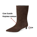 FEDONAS Pointed Toe Stiletto Geuine Leather Boots for Women Mid-calf Tube Shoes Fashion Autumn Winter Knight Boots Party Shoes