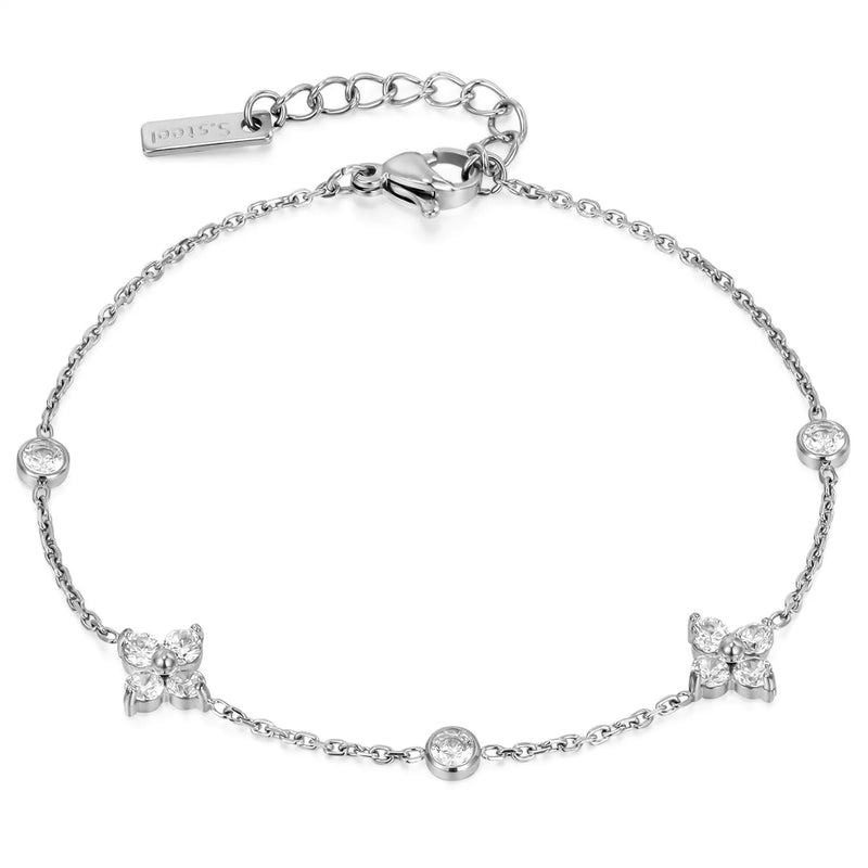 Stainless Steel 18K Gold Plated For Lucky Leaf CZ zircon Bangle Bracelet Set Stackable For Women Crystal - Visuel 9 | SAMAG