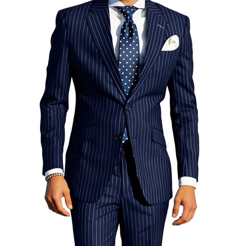 Men's Classic Stripe Suits 2 Piece ( Blazer+Pants ) Notch Lapel 2 Buttons Slim Fit Jacket & Trousers for Business Casual Wedding