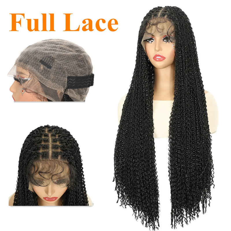 13x4 Lace Frontal Synthetic Braided Wig for Black Women Small Deep Wave Long Brown Wigs Crochet Braiding Wig with Baby Hair