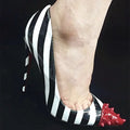 Black and white striped patent leather color blocked rivet pointed thin heel shallow mouth sexy super high heels single shoe