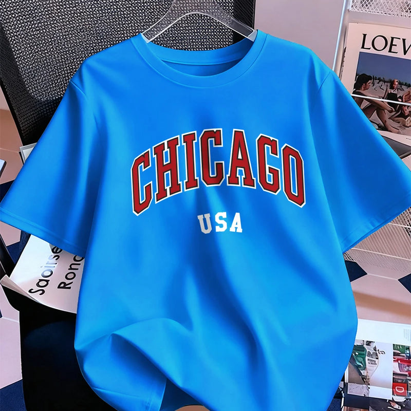 Chicago Usa Letter Printing T-Shirt Women Cotton Summer Short Sleeve Tops Comfortable Soft O-Neck T Shirt Casual Womans Clothes