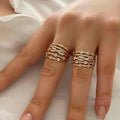 2025 New Stainless Steel 18 K Gold Plated Sun Rings for Women Natural Stone Inlaid in Hollow Metal Texture Ring Trendy Jewelry