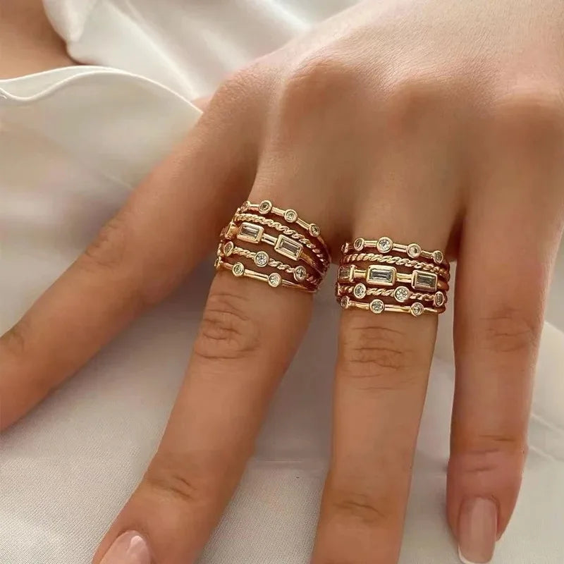 2025 New Stainless Steel 18 K Gold Plated Sun Rings for Women Natural Stone Inlaid in Hollow Metal Texture Ring Trendy Jewelry