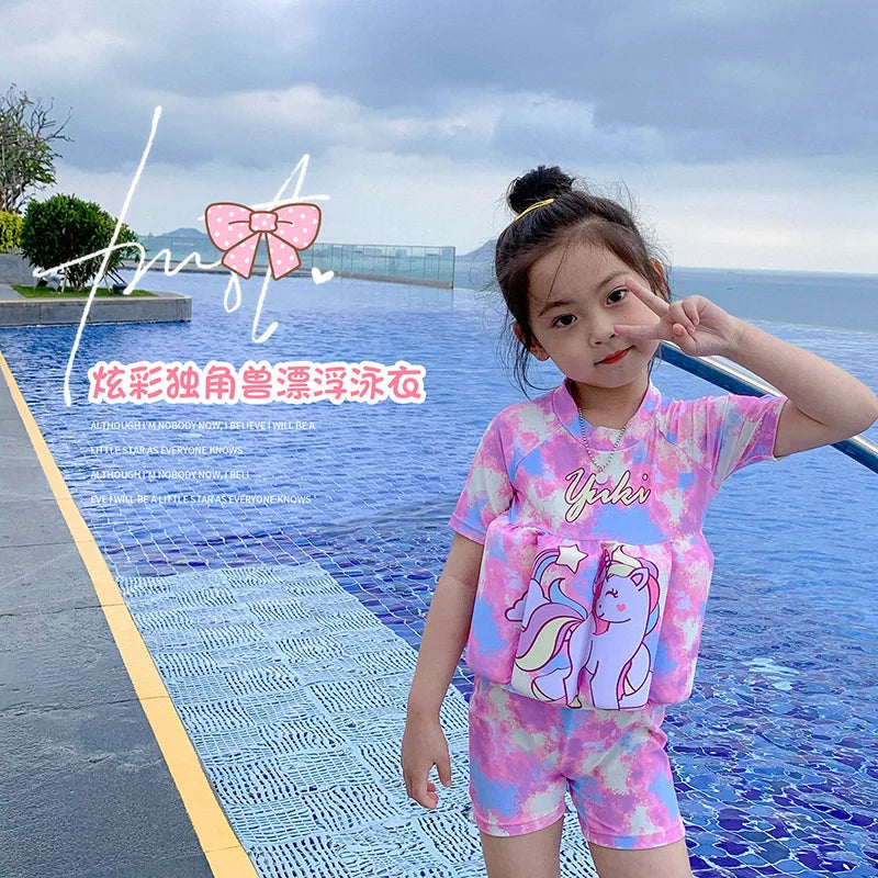 Children's Buoyancy Swimsuit Cartoon Print Swimwear Kid One-Piece Floating Rash Guards Bathing Clothes Boys Girls Swimming Suits