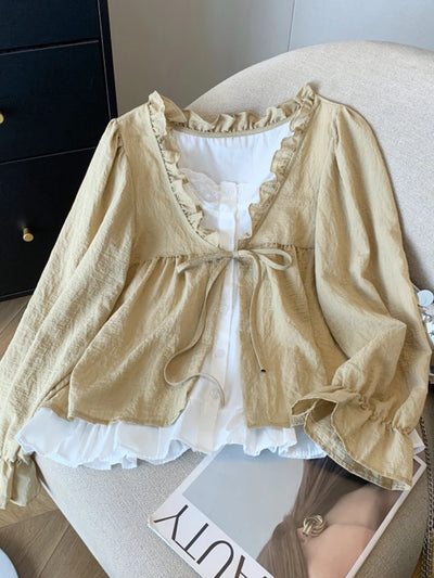 Korean Casual Sweet Fungus Lace Collar Women's Shirt | SAMAG