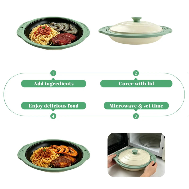 Microwave Grill Pan Microwave Griller, Griddle & Crisper Pan with Lid for Grilling, Browning, and Crisping Foods