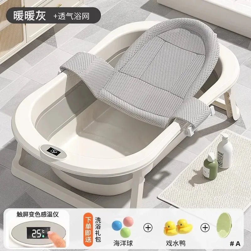 Foldable Baby Bathtub Large Portable Infant Bath Tub for Newborns Toddlers, Sitting Reclining Home Use Kids Bathing Supplies