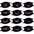 Black Face Mask Unisex Winter Warm Thickening Half Face Mouth Mask Cotton Cartoon Pattern Anti-Dust Anti- Respirator Kpop Mask