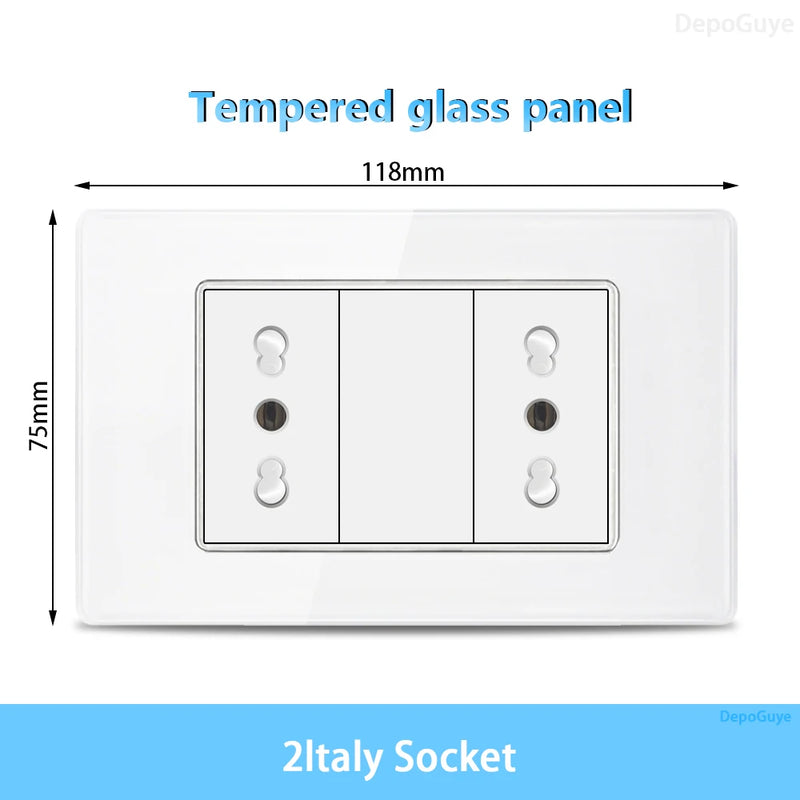 White Tempered Glass Italy USB Type C Smart Fast Charging Wall Socket Plugs Schuko Light Switch Panel Chile TV Sat Computer CAT6