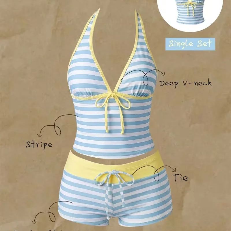 Women Bikinis Set Vintage Striped Floral Tankini Swimsuit | SAMAG