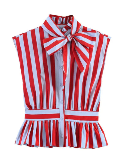 Women's Shirt Spring Summer Bowknot Sleeveless Slim | SAMAG