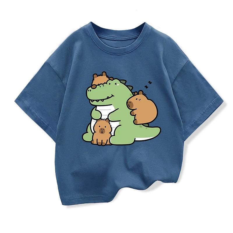 Children's T-Shirt Capybara Printed T-shirts Baby T-Shirt Cartoon Boys Summer Clothes O-Neck Kids Shirt Fashion Child T-Shirt