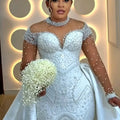 Luxury Off Shoulder Mermaid Wedding Dress High Collar - View 4 | SAMAG