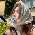Lace Flower Elegant Temperament Lace Women Flower White Sweet Triangle Scarf Thin Breathable Ribbon Artistic Style Travel Photo