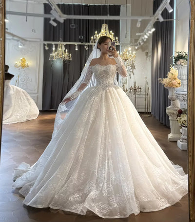 Customized Elegant Strapless Long Sleeve Lace Ball Gown | SAMAG