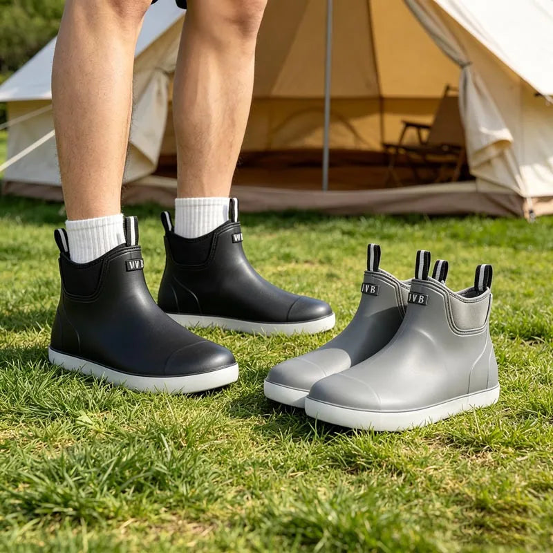 Men Short Ankle Rain Boots Waterproof Lightweight Non Slip Rubber Booties Outdoor Hiking Camping Fishing Garden Work Water Shoes