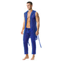 Men's Fishnet Hollow Out Robes Classic Lounge Pants Sexy Sleepwear Mens Robe Sets Daily Home Sleeveless Bathrobes Hooded Pajamas