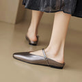 Genuine Leather Slippers Women Flat Heels Covered Toe Ladies Casual Mules Shoe Comfortable Summer Sandals