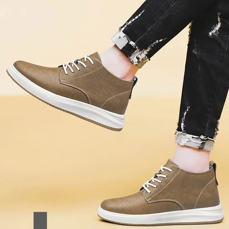 Men's genuine leather casual sports shoes new elevator shoes 8cm 6cm invisible height-enhancing shoes Men's elite sneakers