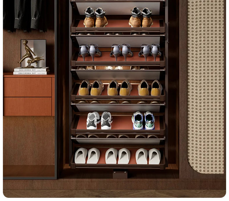 Built-in Height Adjustable Shoe Cabinet Closet Space Saving 360° Rotating Shoe Rack, Multi-layer Shoe Holder Storage Organizer