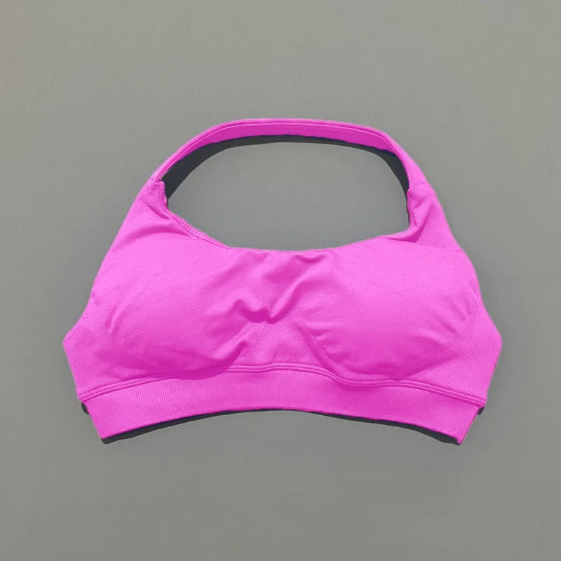 Sports Bra Women Seamless Yoga Halter Bra Top High Support Open Back Bra Fitness Push-up Activewear Workout Gym Underwear