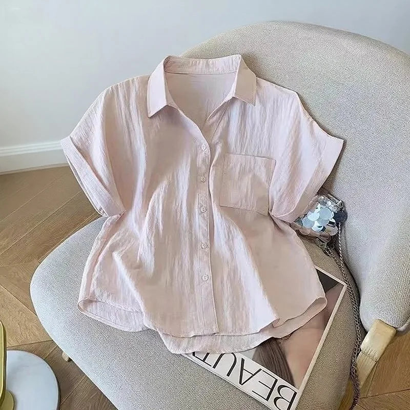 Blue  Ne ort Sve irt Women's Loose Sle Summer New Faion Breathable Comfortable Korean Version Small Size Top