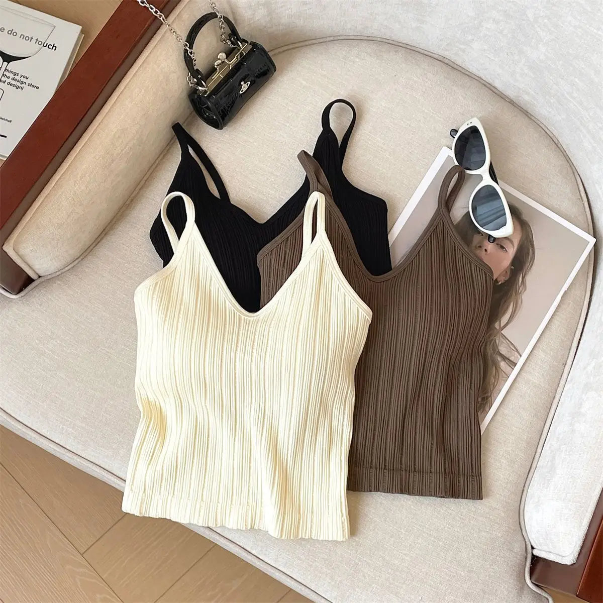Fashion V Neck Sleeveless Summer Knit Tank Top White Women Black Casual Basic T Shirt Off Shoulder Camis Sexy Backless Crop Tops