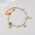 Summer Sweet Colorful Crystal Beaded Flower Bracelet For Women Girl Stainless Steel Beach Vacation Jewelry Gold Color Chain Gift