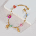 Summer Sweet Colorful Crystal Beaded Flower Bracelet For Women Girl Stainless Steel Beach Vacation Jewelry Gold Color Chain Gift