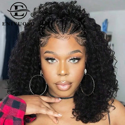 Kinky Curly Braided Wig With Baby Hair Natural Color Curly 13X4 Transparent Synthetic Lace Front Wigs Braid Wig For Black Women