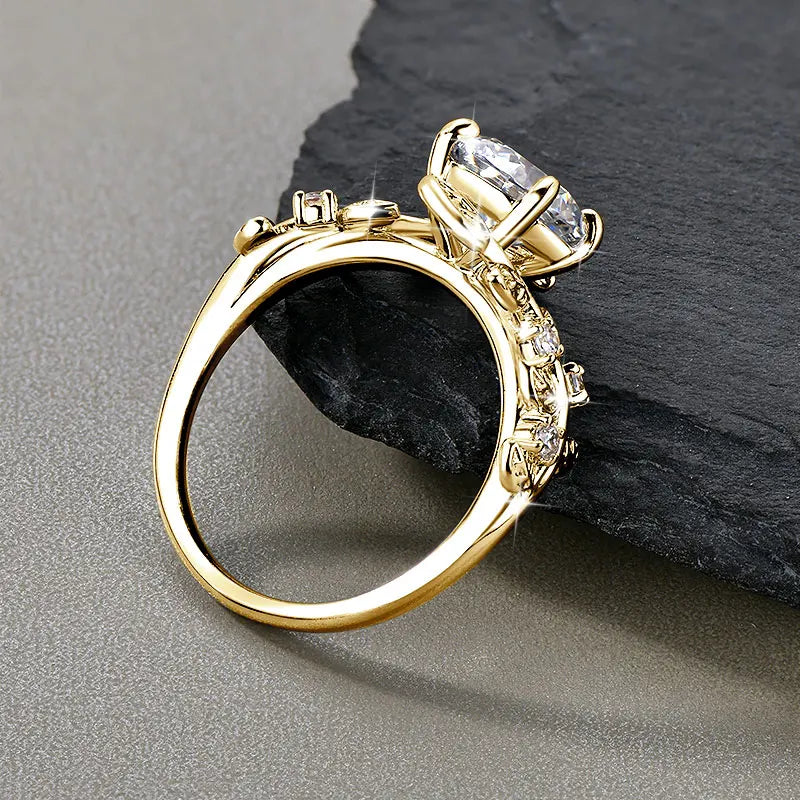 Lnngy Round Cut 8mm Moissanite Engagement Ring for Women 14K Gold Filled Leaf Design Twist Shank Rings Exquisite Jewelry Gift