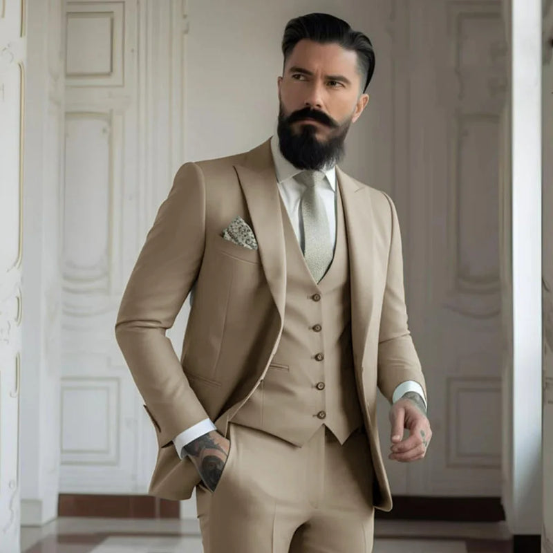 Champagne mens Tuxedo Wedding Suits For Bespoke Groom Wear Formal Fashion Prom Party Blazer+Pants+Vest - View 15 | SAMAG