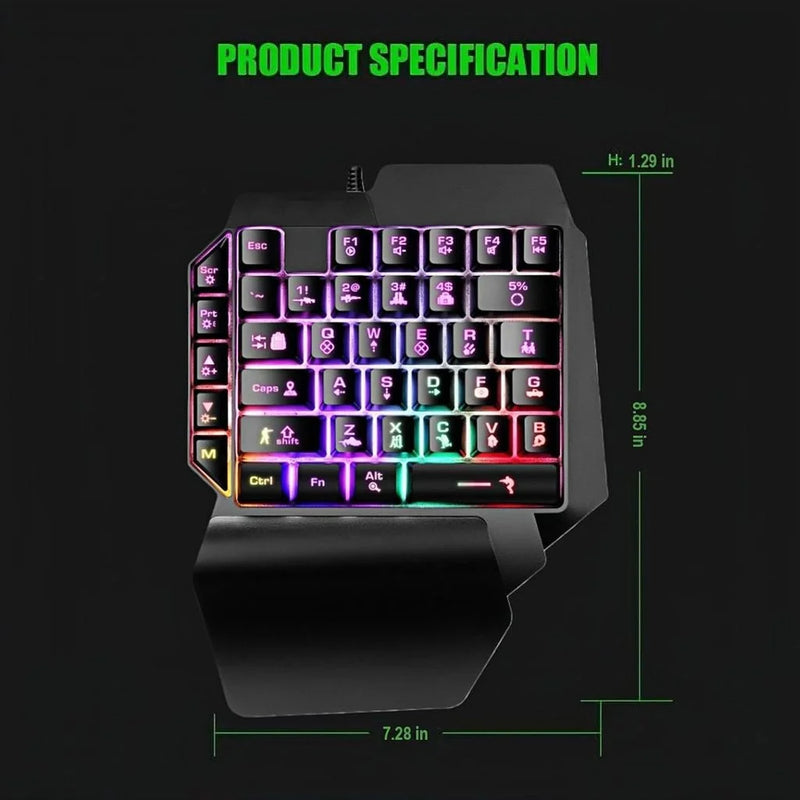 JOMAA Wired One Handed Gaming Keyboard Rainbow LED Backlit 40 Keys Portable Mini Gaming Keypad Ergonomic Game Controller