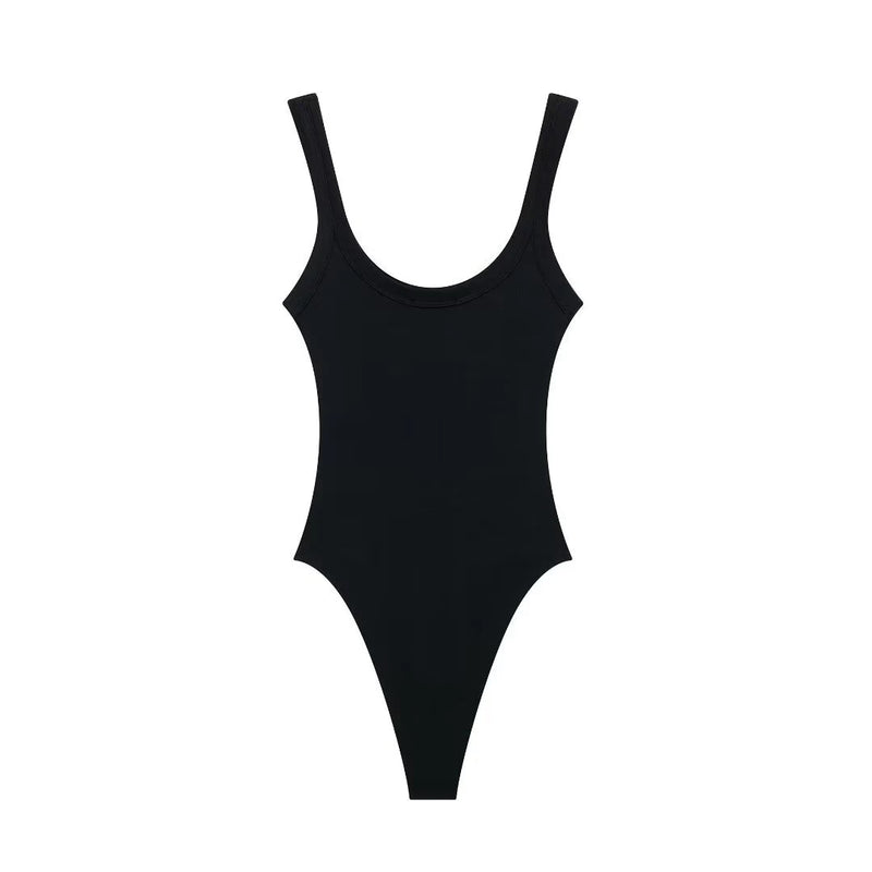 Women's Skinny Ribbed Bodysuits O Neck Straps Snap-Button Sexy Fashion Female Playsuits Comfortable Stretchy Clothing