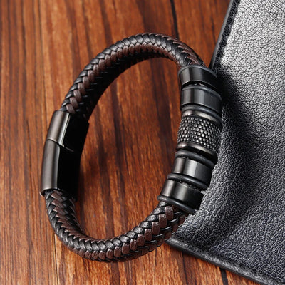 Brand Fashion Handmade Men's Leather Bracelet Trendy Classic Charm Braided Wrap Stainless Steel Punk Bangles | SAMAG